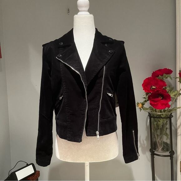NEW Juicy Couture Corduroy Ribbed Structured Moto Jacket Asymmetrical Zip Black… - Picture 2 of 16